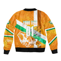 Personalized Ivory Coast Football Sleeve Zip Bomber Jacket Elephant Mascot Flag - Comic Style Graphic