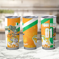 Personalized Ivory Coast Football Tumbler Cup Elephant Mascot Flag - Comic Style Graphic