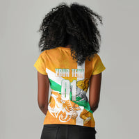 Personalized Ivory Coast Football Women V-Neck T-Shirt Elephant Mascot Flag - Comic Style Graphic