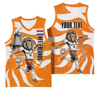 Personalized Netherlands Football Lion Mascot Basketball Jersey Dutch Orange Flag Windmill Symbol Comic