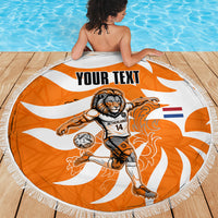 Personalized Netherlands Football Lion Mascot Beach Blanket Dutch Orange Flag Windmill Symbol Comic