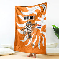 Personalized Netherlands Football Lion Mascot Blanket Dutch Orange Flag Windmill Symbol Comic