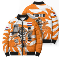 Personalized Netherlands Football Lion Mascot Bomber Puffer Jacket Dutch Orange Flag Windmill Symbol Comic