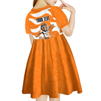 Personalized Netherlands Football Lion Mascot Kid Short Sleeve Dress Dutch Orange Flag Windmill Symbol Comic