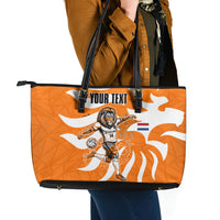 Personalized Netherlands Football Lion Mascot Leather Tote Bag Dutch Orange Flag Windmill Symbol Comic