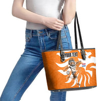 Personalized Netherlands Football Lion Mascot Leather Tote Bag Dutch Orange Flag Windmill Symbol Comic