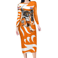 Personalized Netherlands Football Lion Mascot Long Sleeve Bodycon Dress Dutch Orange Flag Windmill Symbol Comic