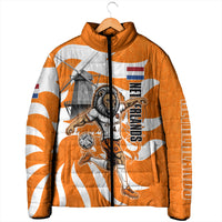 Personalized Netherlands Football Lion Mascot Padded Jacket Dutch Orange Flag Windmill Symbol Comic