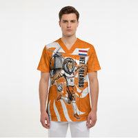Personalized Netherlands Football Lion Mascot Scrub Top Dutch Orange Flag Windmill Symbol Comic