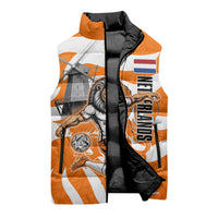 Personalized Netherlands Football Lion Mascot Sleeveless Puffer Jacket Dutch Orange Flag Windmill Symbol Comic