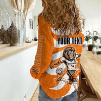 Personalized Netherlands Football Lion Mascot Women Casual Shirt Dutch Orange Flag Windmill Symbol Comic