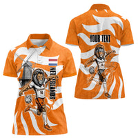 Personalized Netherlands Football Lion Mascot Women Polo Shirt Dutch Orange Flag Windmill Symbol Comic