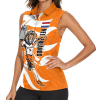 Personalized Netherlands Football Lion Mascot Women Sleeveless Polo Shirt Dutch Orange Flag Windmill Symbol Comic