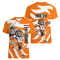 Personalized Netherlands Football Lion Mascot Women V-Neck T-Shirt Dutch Orange Flag Windmill Symbol Comic