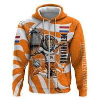 Personalized Netherlands Football Lion Mascot Zip Hoodie Dutch Orange Flag Windmill Symbol Comic