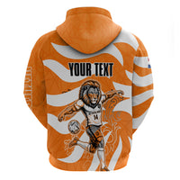 Personalized Netherlands Football Lion Mascot Zip Hoodie Dutch Orange Flag Windmill Symbol Comic