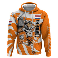 Personalized Netherlands Football Lion Mascot Zip Hoodie Dutch Orange Flag Windmill Symbol Comic