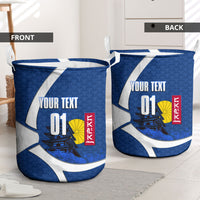 Personalized Japan Football Kitsune Mascot Laundry Basket Japanese Pagoda Kitsune Mask Blue Samurai Style