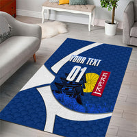 Personalized Japan Football Kitsune Mascot Area Rug Japanese Pagoda Kitsune Mask Blue Samurai Style