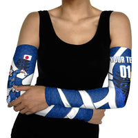 Personalized Japan Football Kitsune Mascot Arm Sleeves Japanese Pagoda Kitsune Mask Blue Samurai Style