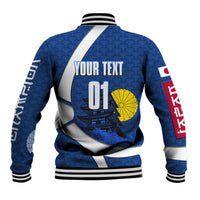 Personalized Japan Football Kitsune Mascot Baseball Jacket Japanese Pagoda Kitsune Mask Blue Samurai Style