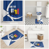 Personalized Japan Football Kitsune Mascot Bathroom Set Japanese Pagoda Kitsune Mask Blue Samurai Style