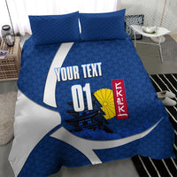 Personalized Japan Football Kitsune Mascot Bedding Set Japanese Pagoda Kitsune Mask Blue Samurai Style