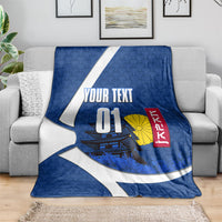 Personalized Japan Football Kitsune Mascot Blanket Japanese Pagoda Kitsune Mask Blue Samurai Style