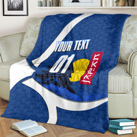Personalized Japan Football Kitsune Mascot Blanket Japanese Pagoda Kitsune Mask Blue Samurai Style