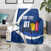 Personalized Japan Football Kitsune Mascot Blanket Japanese Pagoda Kitsune Mask Blue Samurai Style