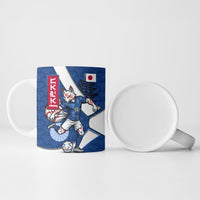 Personalized Japan Football Kitsune Mascot Ceramic Mug Japanese Pagoda Kitsune Mask Blue Samurai Style