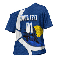 Personalized Japan Football Kitsune Mascot Cross Shoulder Shirt Japanese Pagoda Kitsune Mask Blue Samurai Style