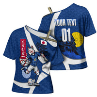 Personalized Japan Football Kitsune Mascot Cross Shoulder Shirt Japanese Pagoda Kitsune Mask Blue Samurai Style