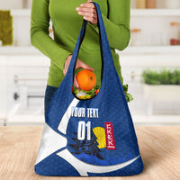 Personalized Japan Football Kitsune Mascot Grocery Bag Japanese Pagoda Kitsune Mask Blue Samurai Style