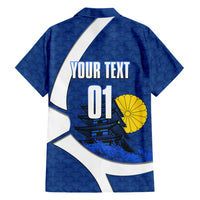 Personalized Japan Football Kitsune Mascot Hawaiian Shirt Japanese Pagoda Kitsune Mask Blue Samurai Style