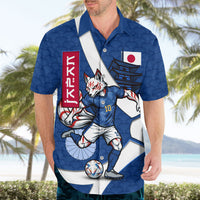 Personalized Japan Football Kitsune Mascot Hawaiian Shirt Japanese Pagoda Kitsune Mask Blue Samurai Style
