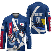 Personalized Japan Football Kitsune Mascot Hockey Jersey Japanese Pagoda Kitsune Mask Blue Samurai Style