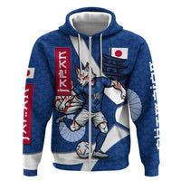 Personalized Japan Football Kitsune Mascot Hoodie Japanese Pagoda Kitsune Mask Blue Samurai Style