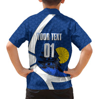 Personalized Japan Football Kitsune Mascot Kid Hawaiian Shirt Japanese Pagoda Kitsune Mask Blue Samurai Style