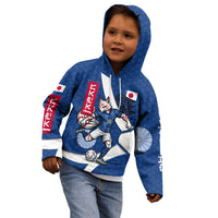 Personalized Japan Football Kitsune Mascot Kid Hoodie Japanese Pagoda Kitsune Mask Blue Samurai Style