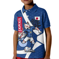 Personalized Japan Football Kitsune Mascot Kid Polo Shirt Japanese Pagoda Kitsune Mask Blue Samurai Style