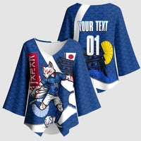 Personalized Japan Football Kitsune Mascot Kimono Sleeve Blouse Japanese Pagoda Kitsune Mask Blue Samurai Style