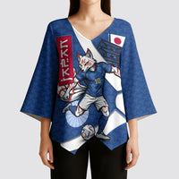 Personalized Japan Football Kitsune Mascot Kimono Sleeve Blouse Japanese Pagoda Kitsune Mask Blue Samurai Style
