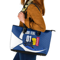 Personalized Japan Football Kitsune Mascot Leather Tote Bag Japanese Pagoda Kitsune Mask Blue Samurai Style