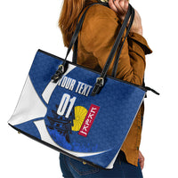 Personalized Japan Football Kitsune Mascot Leather Tote Bag Japanese Pagoda Kitsune Mask Blue Samurai Style