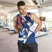 Personalized Japan Football Kitsune Mascot Men Tank Top Japanese Pagoda Kitsune Mask Blue Samurai Style