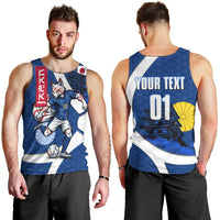 Personalized Japan Football Kitsune Mascot Men Tank Top Japanese Pagoda Kitsune Mask Blue Samurai Style