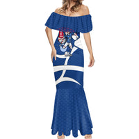 Personalized Japan Football Kitsune Mascot Mermaid Dress Japanese Pagoda Kitsune Mask Blue Samurai Style