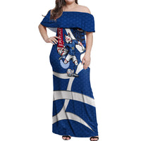Personalized Japan Football Kitsune Mascot Off Shoulder Maxi Dress Japanese Pagoda Kitsune Mask Blue Samurai Style
