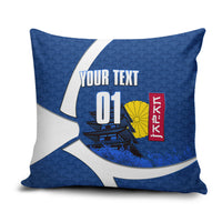 Personalized Japan Football Kitsune Mascot Pillow Cover Japanese Pagoda Kitsune Mask Blue Samurai Style